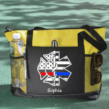 Personalized Fire and EMS White Flag Tote Bag