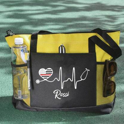 Personalized Thin Red Line Flag Heart Stethoscope Fire Rescue Tote Bag
