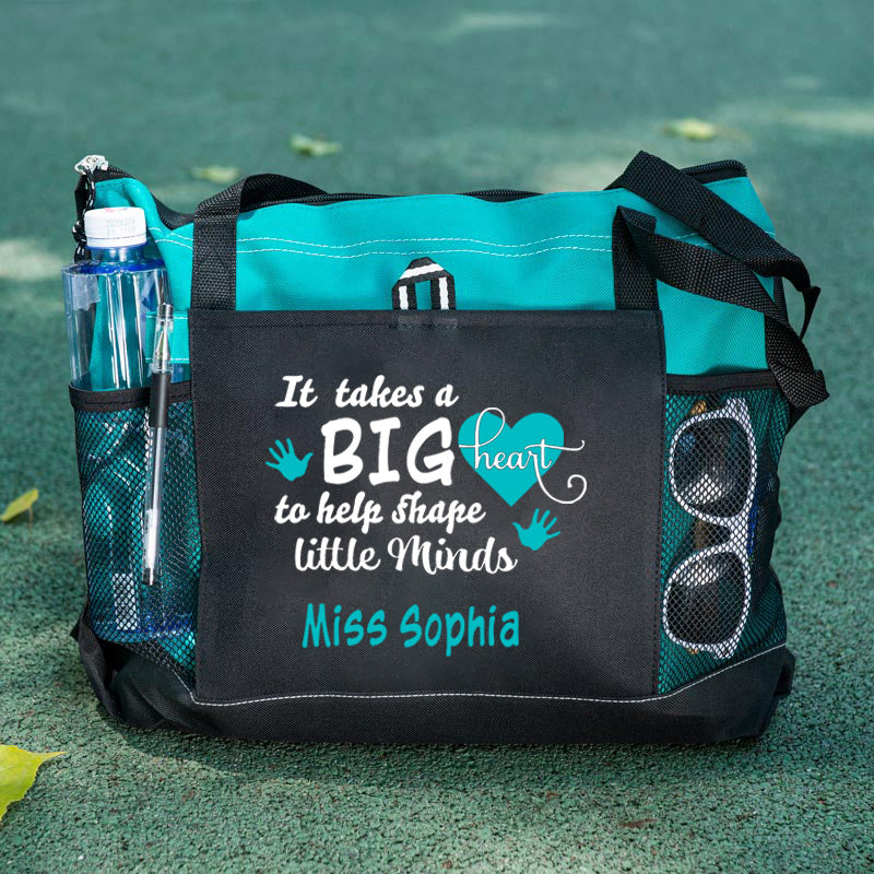 It takes a big heart to shape little minds Teacher Tote Bag Custom Tote Bag