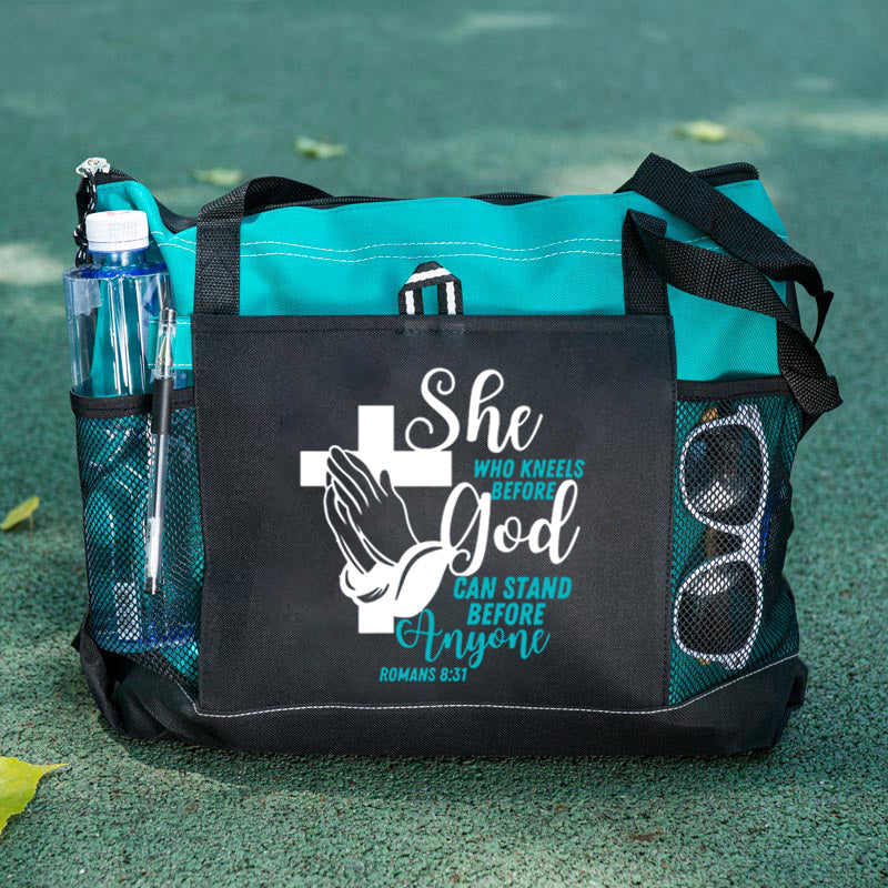 She Who Kneels Before God Tote Bag Bible Verse Tote Bag