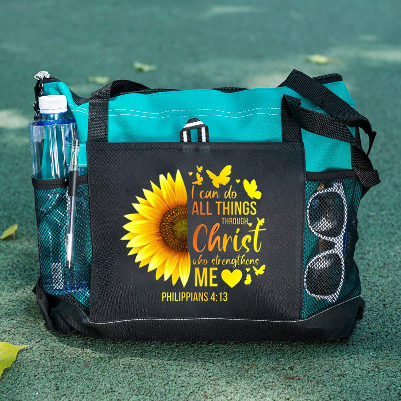 I can do all things through Tote Bag Sunflower Tote Bag