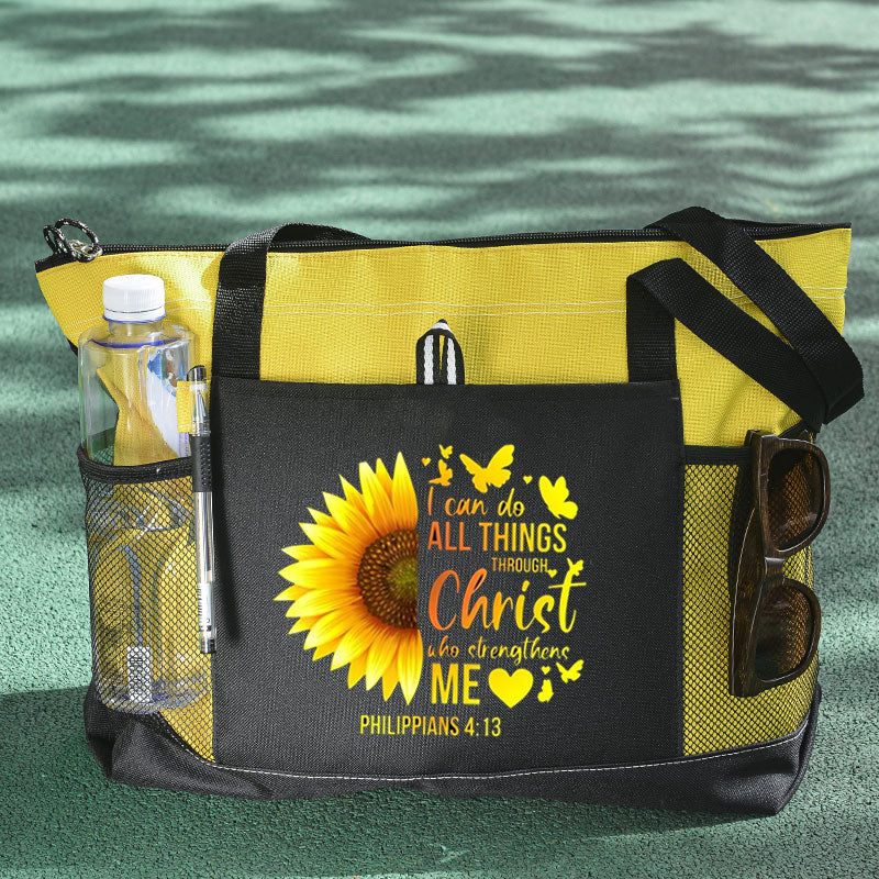 I can do all things through Tote Bag Sunflower Tote Bag
