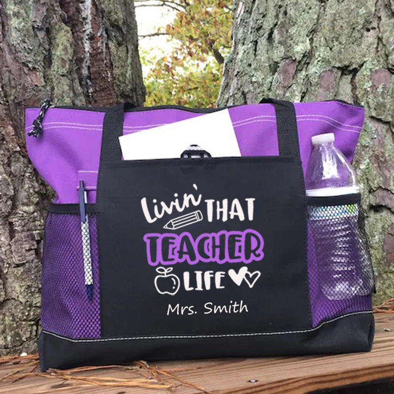 Living That Teacher Life Tote Bag Custom Tote Bag