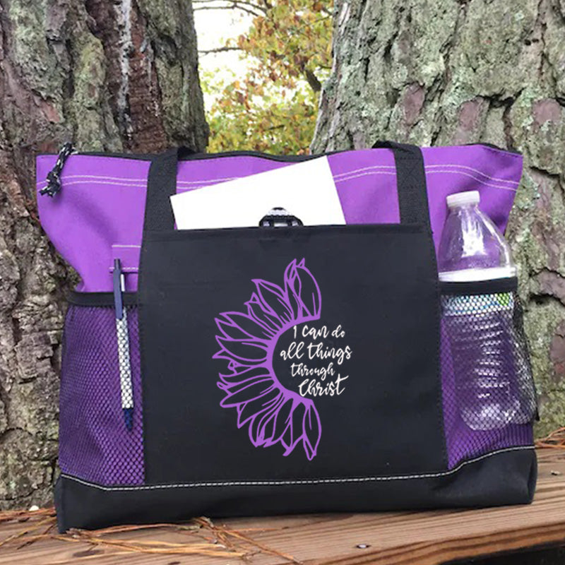 I Can Do All Things Through Christ Flower Tote Bag