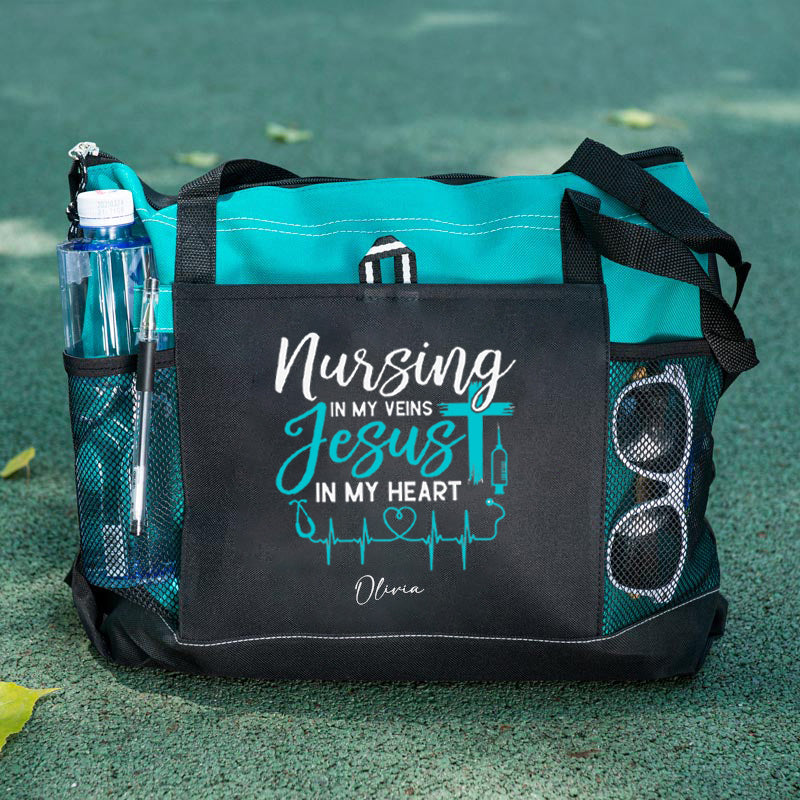 Nursing In My Veins Jesus Heart Christian Tote Bag