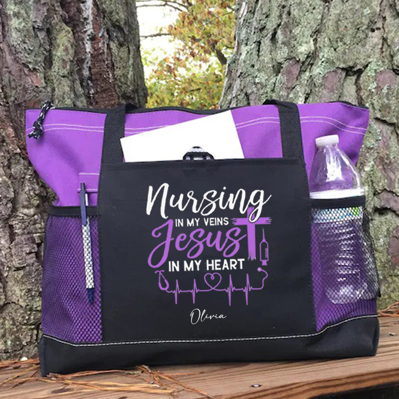 Nursing In My Veins Jesus Heart Christian Tote Bag