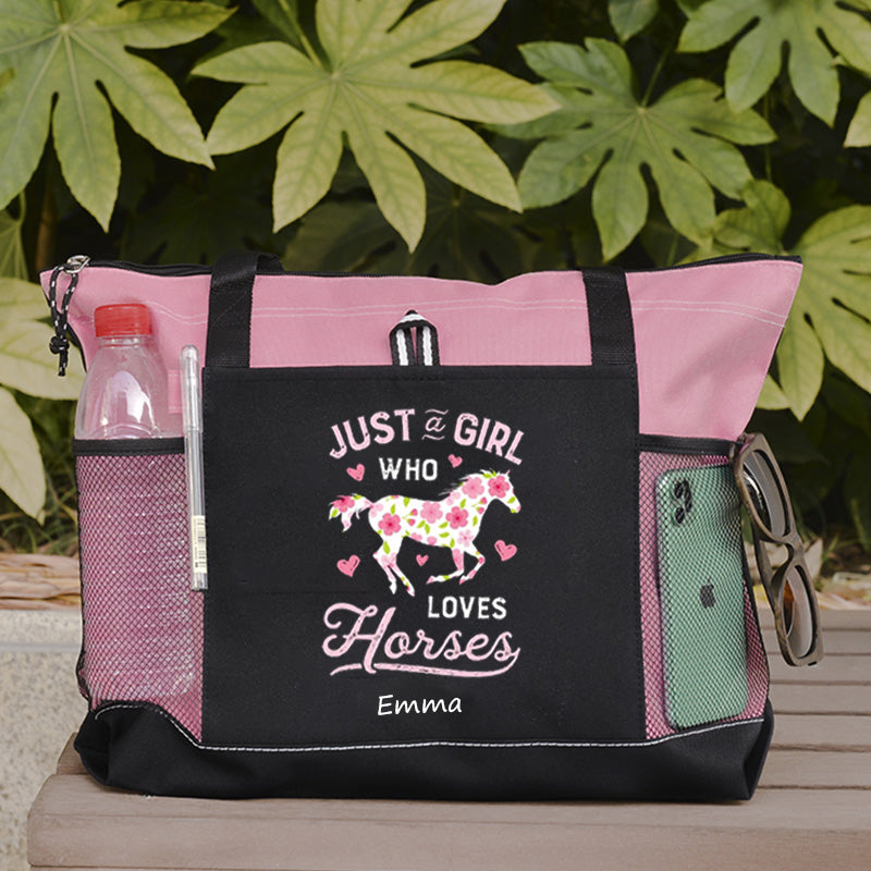 Just a Girl Who Loves Horses Flower Tote Bag