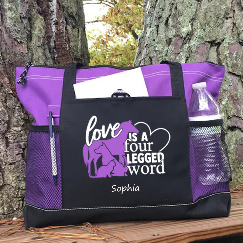 Custom Tote Bag Love Is A Four Legged Word Tote Bag