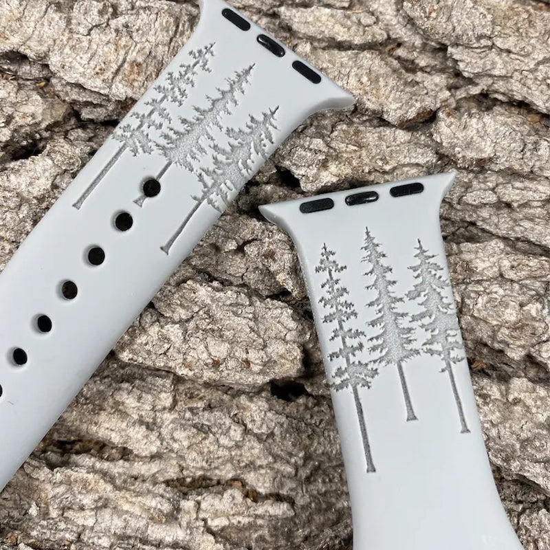 Evergreen Tree Engraved Silicone Watch Band for Apple, Samsung and Fitbit