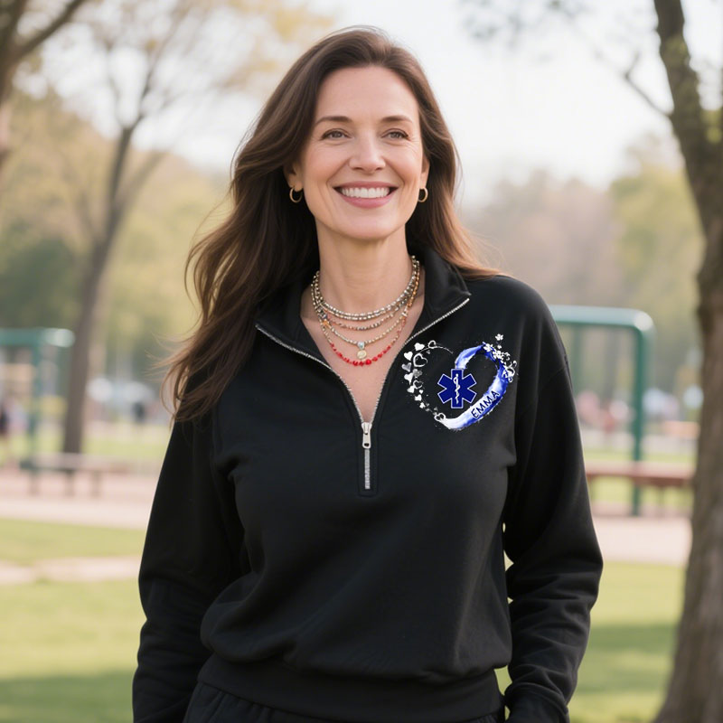 Paramedic EMS EMT Beautiful Heart Personalized Black  Zip Pullover Sweatshirt