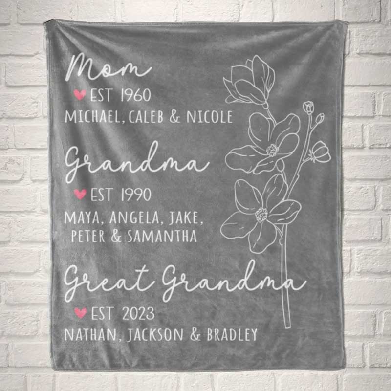 Great Grandma Blanket with Grandkid Names Grandparent Gift