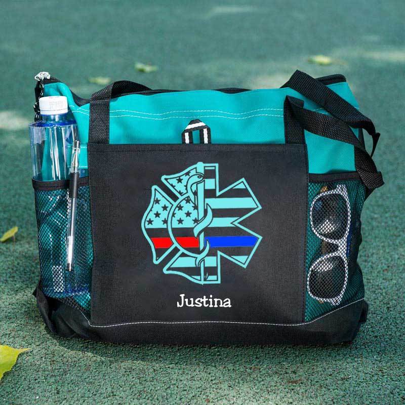 Personalized Fire and EMS Flag Tote Bag