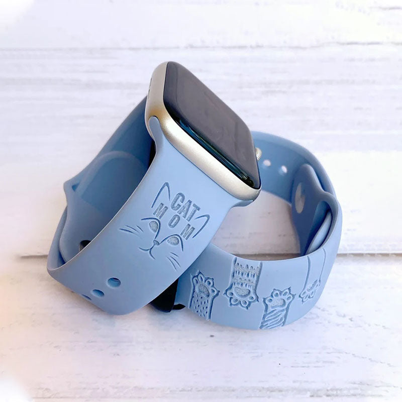 Cat Mom Engraved Watch Band, Silicone Watch Band for Apple, Samsung and Fitbit