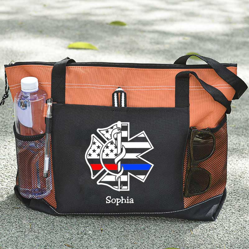 Personalized Fire and EMS White Flag Tote Bag