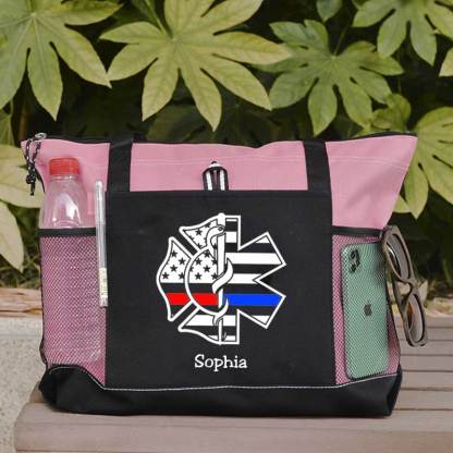 Personalized Fire and EMS White Flag Tote Bag