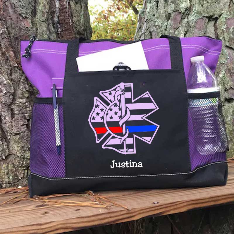 Personalized Fire and EMS Flag Tote Bag