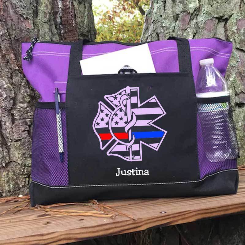 Personalized Fire and EMS Flag Tote Bag