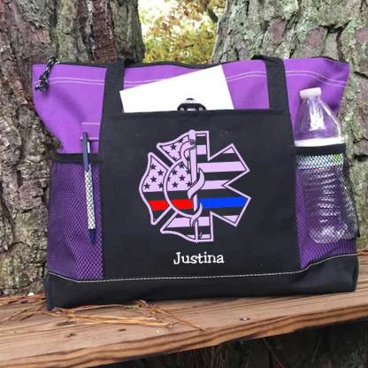 Personalized Fire and EMS Flag Tote Bag