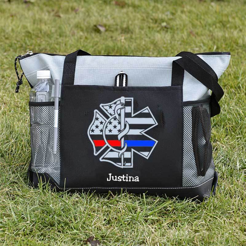 Personalized Fire and EMS Flag Tote Bag