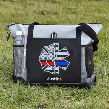 Personalized Fire and EMS Flag Tote Bag