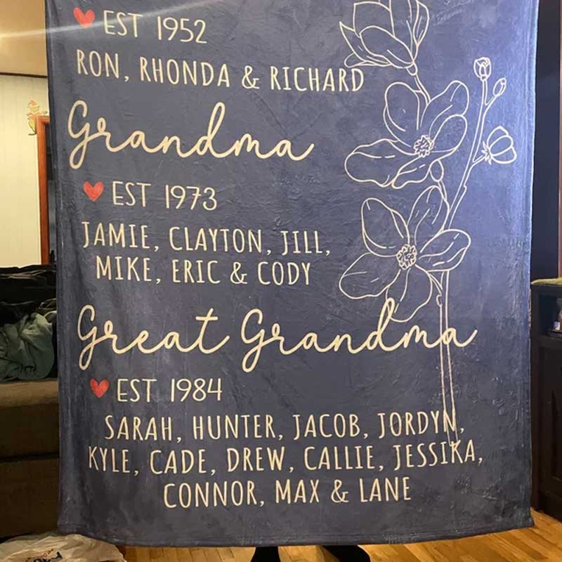 Great Grandma Blanket with Grandkid Names Grandparent Gift