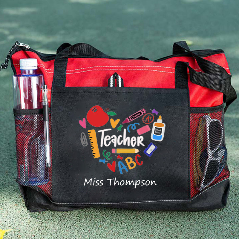 Teacher Heart Tote Bag School Supplies Tote Bag