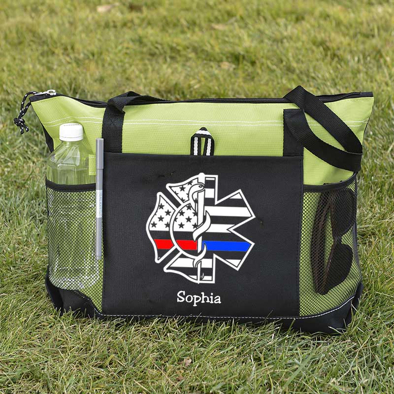 Personalized Fire and EMS White Flag Tote Bag