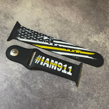 Thin Gold Line Flag I  AM 911 Silicone Watch Band for Apple