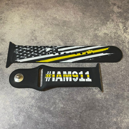 Thin Gold Line Flag I  AM 911 Silicone Watch Band for Apple