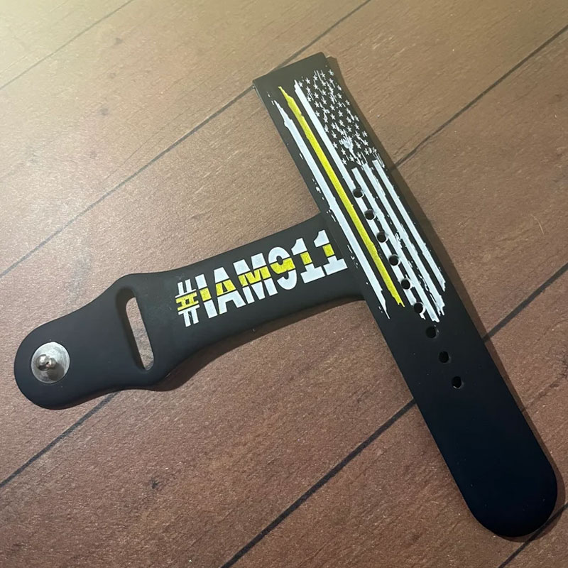 Thin Gold Line Flag I  AM 911 Silicone Watch Band for Apple