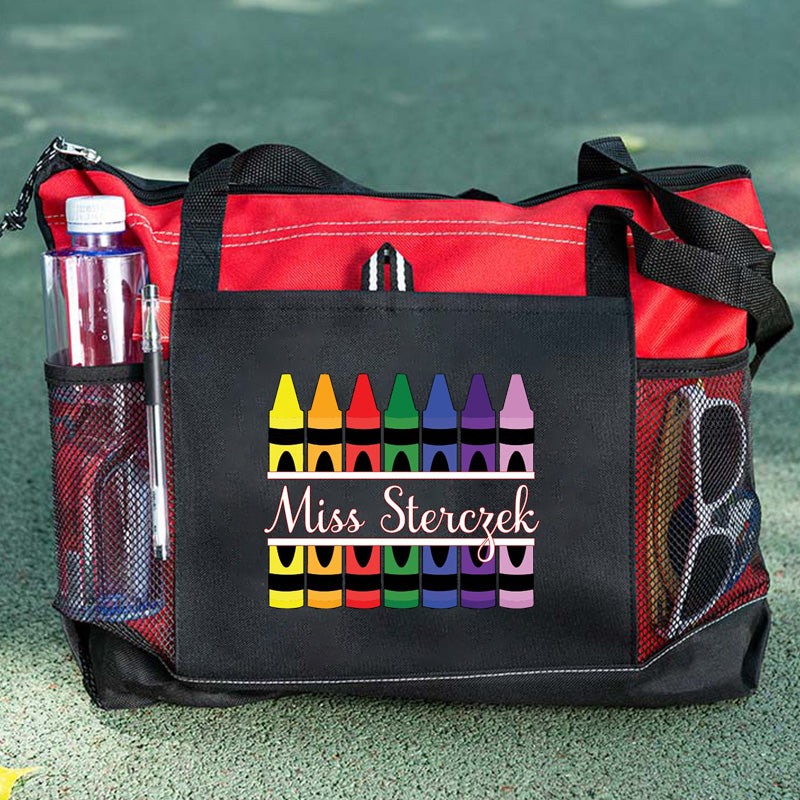 Teacher Crayons Personalized Tote Bag