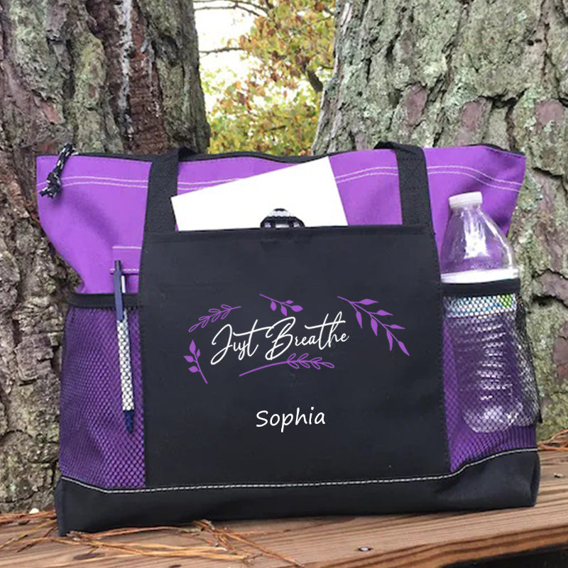 Just Breath with Name Tote Bag