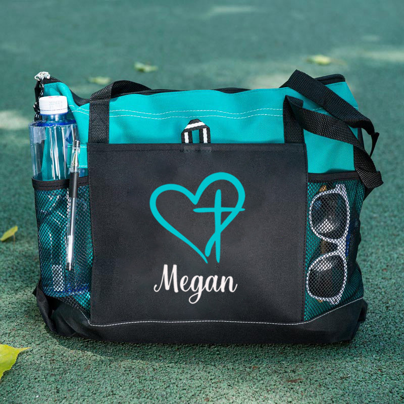 Personalized Religious Heart Cross Tote Bag