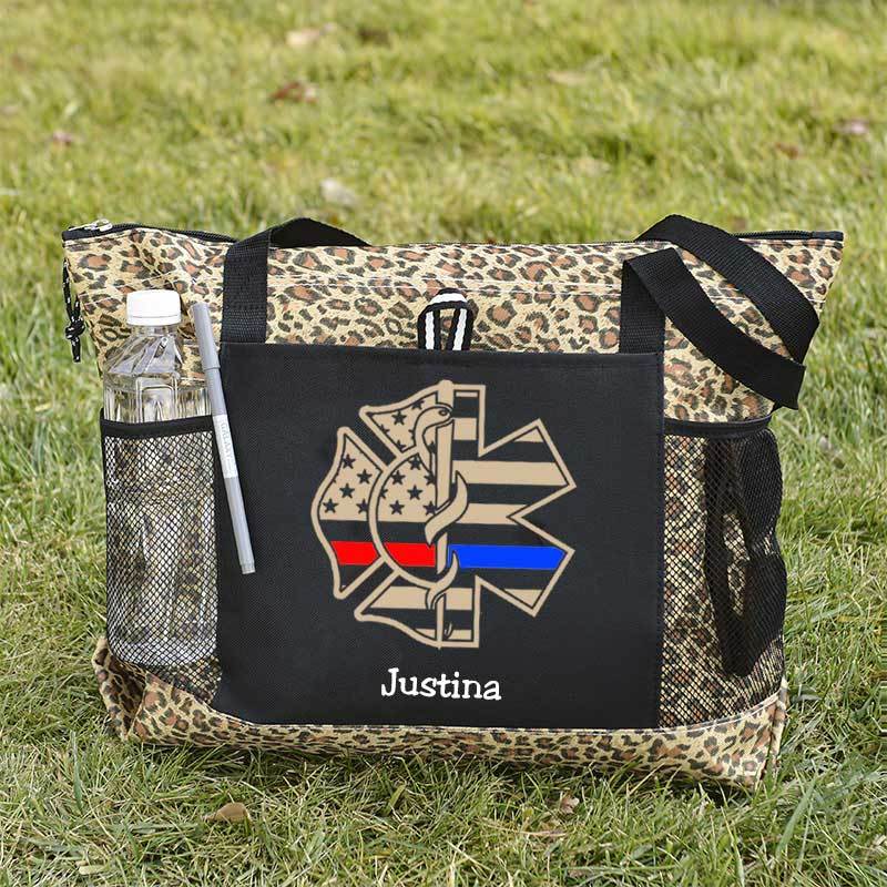 Personalized Fire and EMS Flag Tote Bag