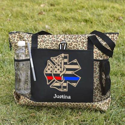 Personalized Fire and EMS Flag Tote Bag
