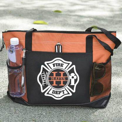 Personalized Fire Department Maltese Cross Monogram with Custom Name Tote Bag