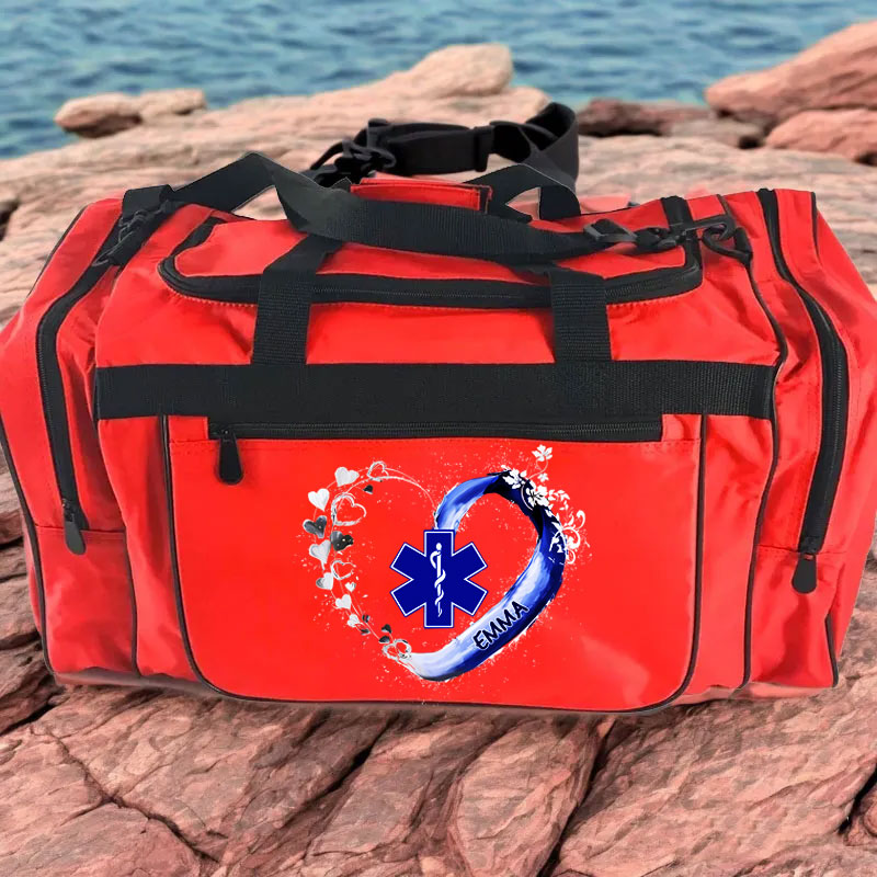 Paramedic EMS EMT Beautiful Heart with your Name EMT Gym Duffle Travel Bag