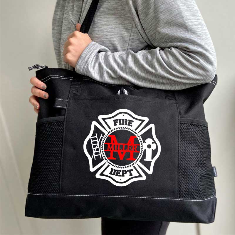 Personalized Fire Department Maltese Cross Monogram with Custom Name Tote Bag