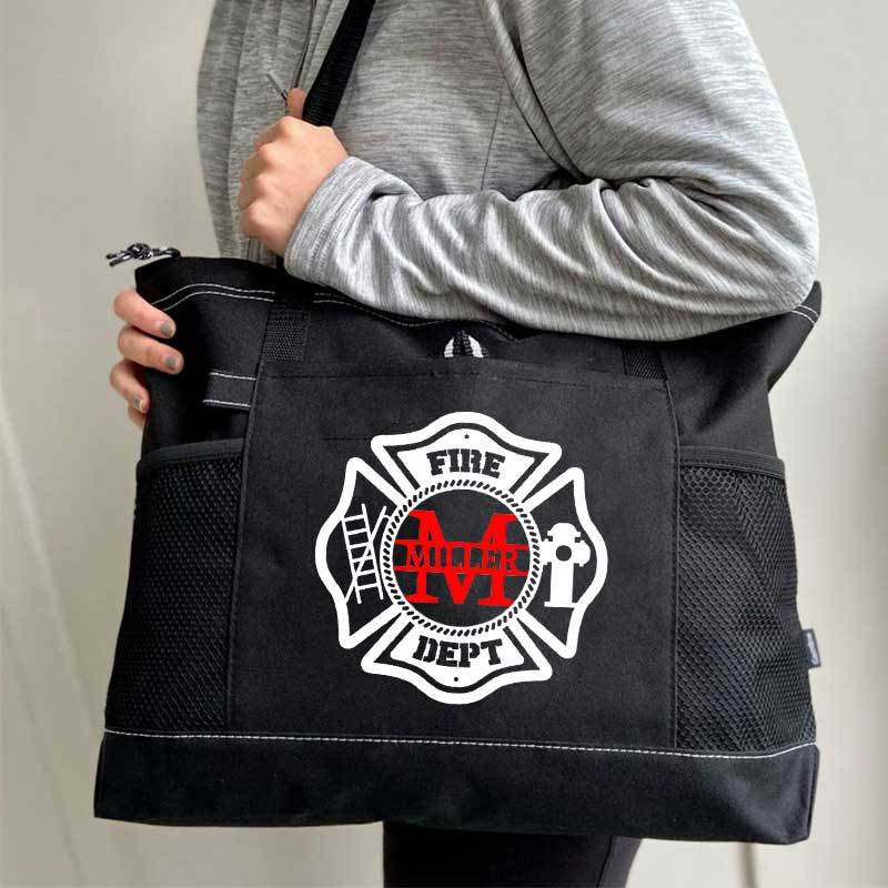 Personalized Fire Department Maltese Cross Monogram with Custom Name Tote Bag