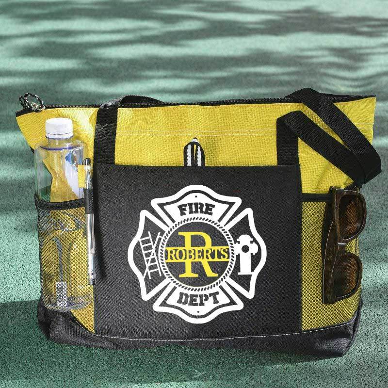 Personalized Fire Department Maltese Cross Monogram with Custom Name Tote Bag