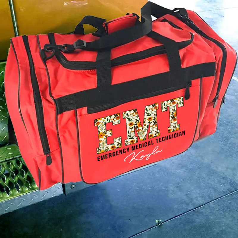  Boho Floral EMT First Aid Bag Personalized with your Name Gym Duffle Travel Bag