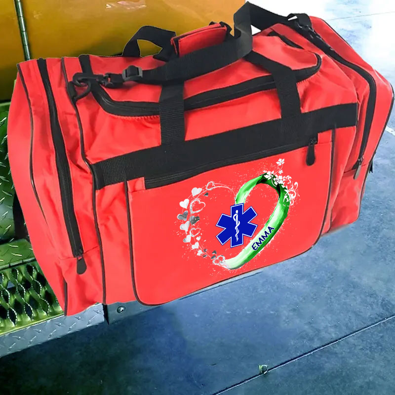 Paramedic EMS EMT Beautiful Heart with your Name EMT Gym Duffle Travel Bag