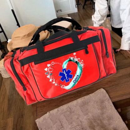 Paramedic EMS EMT Beautiful Heart with your Name EMT Gym Duffle Travel Bag