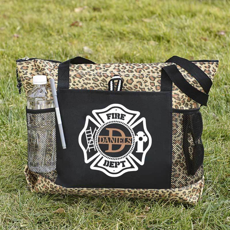 Personalized Fire Department Maltese Cross Monogram with Custom Name Tote Bag