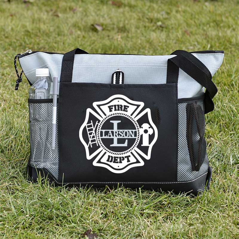 Personalized Fire Department Maltese Cross Monogram with Custom Name Tote Bag