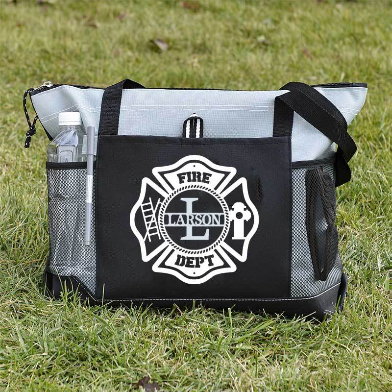 Personalized Fire Department Maltese Cross Monogram with Custom Name Tote Bag