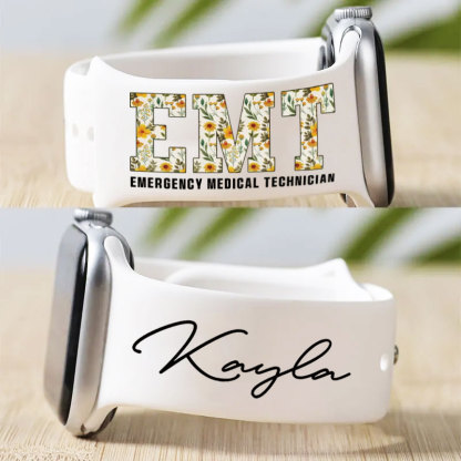 Boho Floral EMT Personalized Print Watch Band for Apple