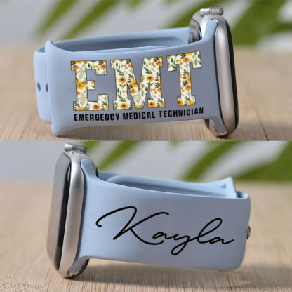 Boho Floral EMT Personalized Print Watch Band for Apple