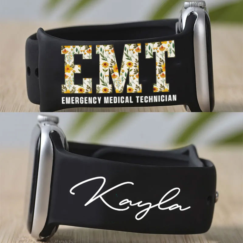 Boho Floral EMT Personalized Print Watch Band for Apple