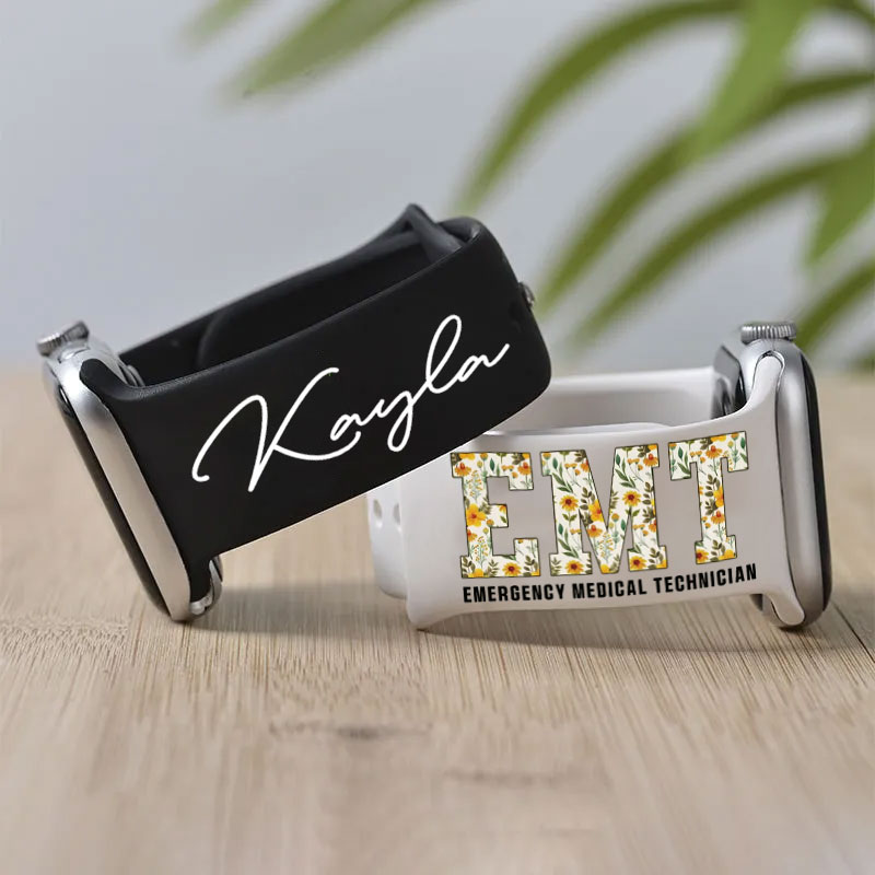 Boho Floral EMT Personalized Print Watch Band for Apple